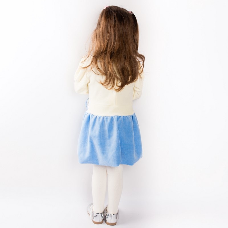 Дитячі трикотажні сукні для дівчинку. Сукня «Тюльпан» велюр блакитного кольору. ТМ «Пташка Украина»