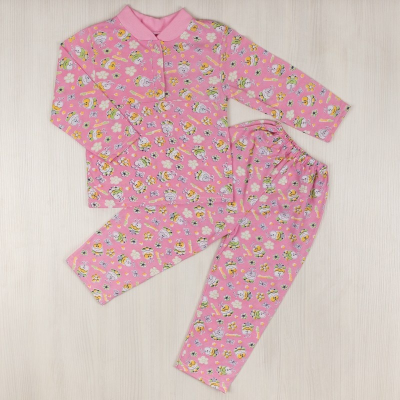 Пижама на 2-х пуговицах кулир розового цвета, Розовый, 24, 1,5 года, 86см