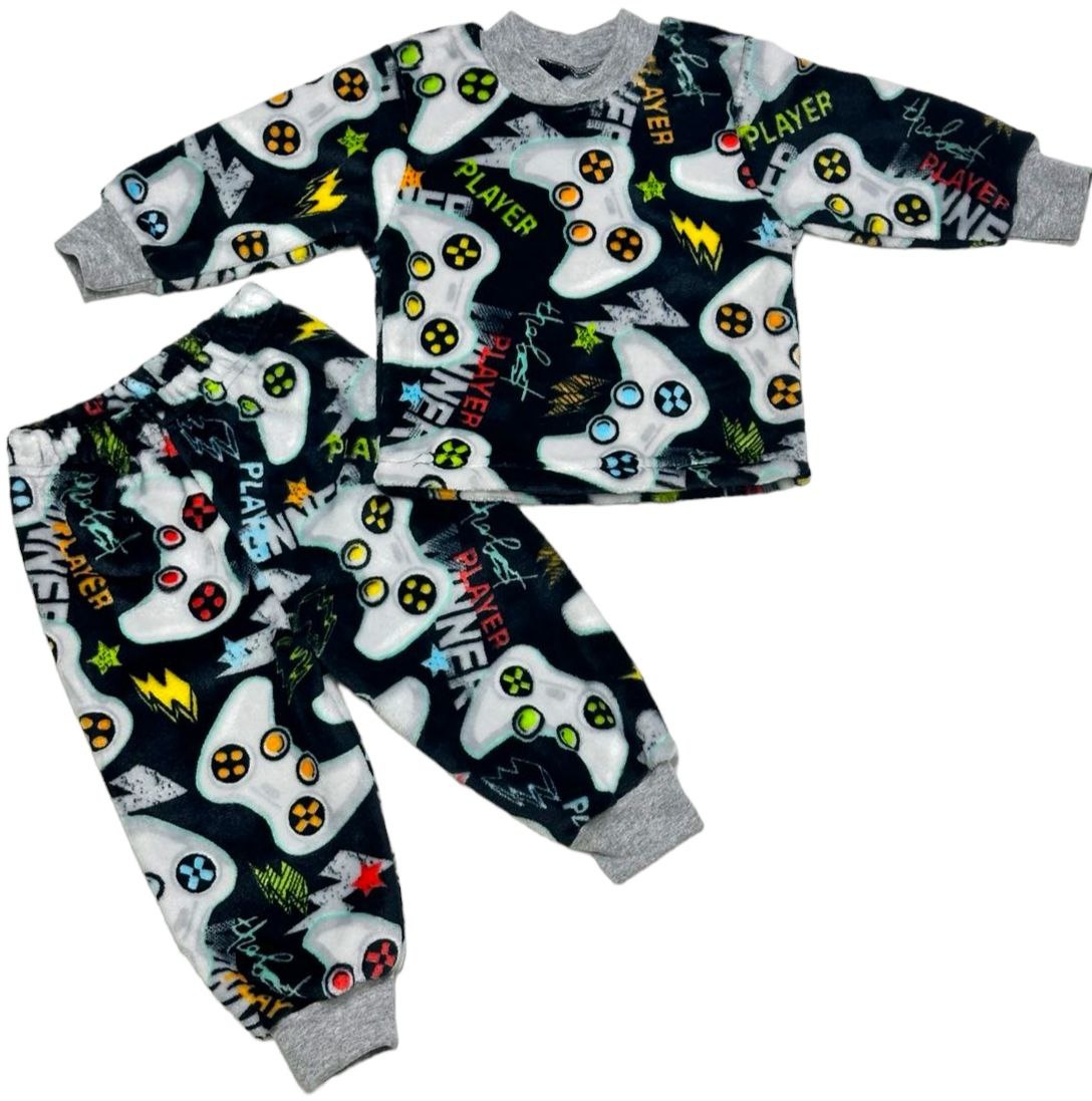 Детские трикотажные пижамы для мальчика. Пижама на манжете цветная рваная махра  чёрного цвета. ТМ «Пташка Украина»