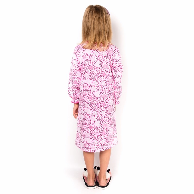 Детская ночная сорочка «ЛОРА» начес малинового цвета с сердечками, Малиновый, 28, 3-4 года, 98-104см