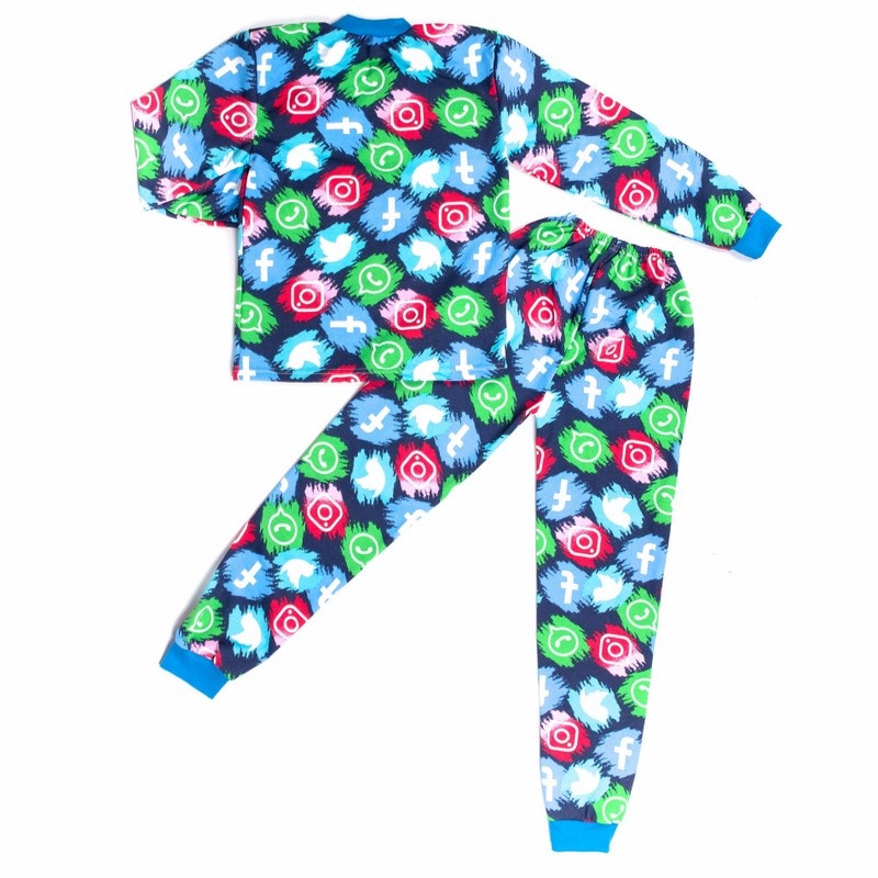Дитячі трикотажні піжами для хлопчика. Піжама кольоровий футер синього кольору. ТМ «Пташка Украина»