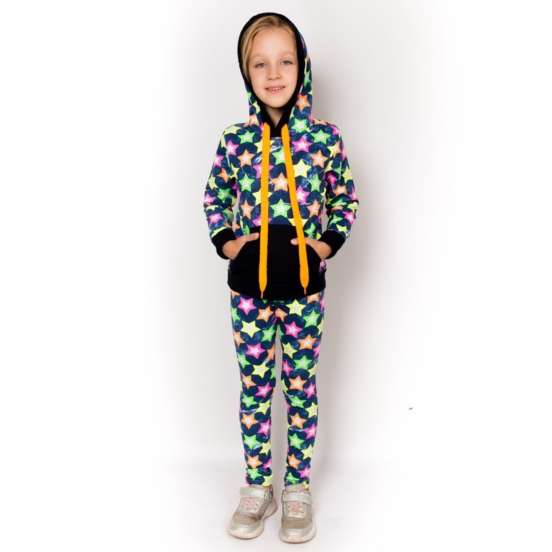 Детские трикотажные костюмы на девочку. Костюм «КЕРРИ» стрейч начес с разноцветными звёздочками. ТМ «Пташка Украина»