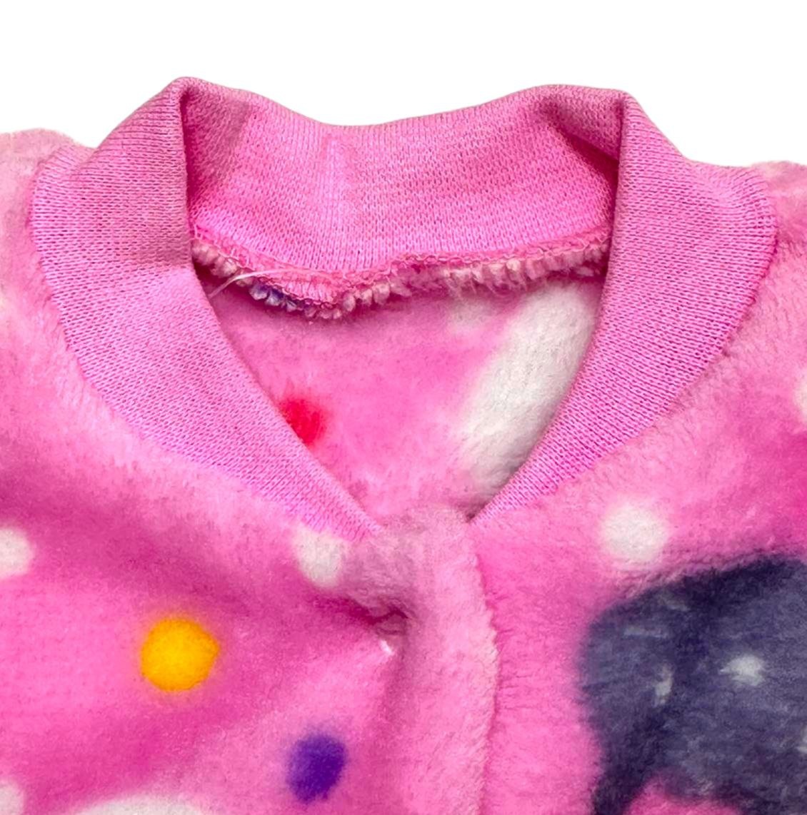 Ясельний трикотажний комбінезон для новорожденного. Комбинезон на кнопке цветная рваная махра розового цвета. ТМ «Пташка Украина»