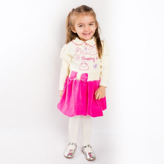 Дитячі трикотажні сукні для дівчинку. Сукня «ТЮЛЬПАН» велюр рожевого кольору. ТМ «Пташка Украина»