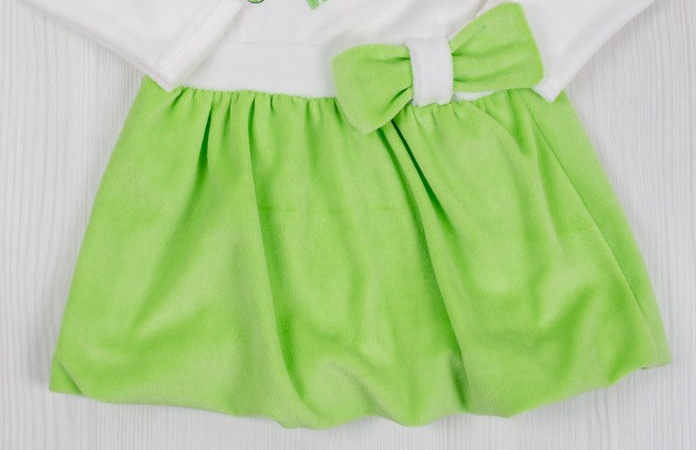 Дитячі трикотажні сукні для дівчинку. Сукня «ТЮЛЬПАН» велюр зеленого кольору. ТМ «Пташка Украина»