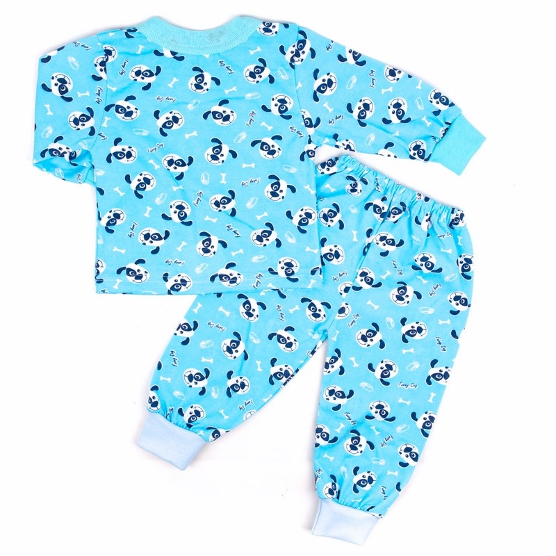 Детские трикотажные пижамы для мальчика. Пижама трикотажная на мальчика на манжете кулир синего цвета. ТМ «Пташка Украина»