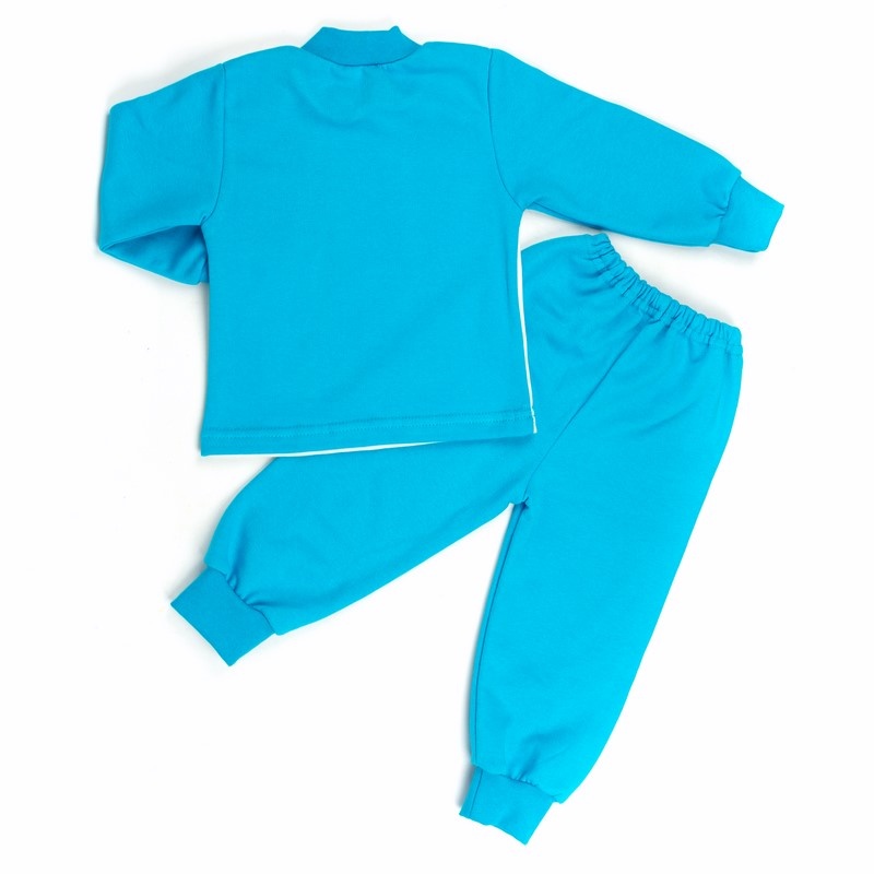 Дитячі трикотажні піжами для хлопчика. Піжама для хлопчика на манжеті однотонний футер синього кольору. ТМ «Пташка Украина»