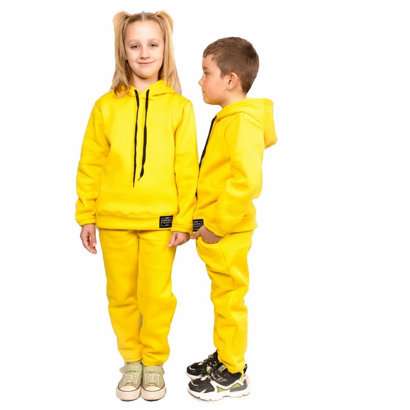 Трикотажные костюмы для мальчика. Костюм с капюшоном трехнитка на флисе жёлтого цвета. ТМ «Пташка Украина»