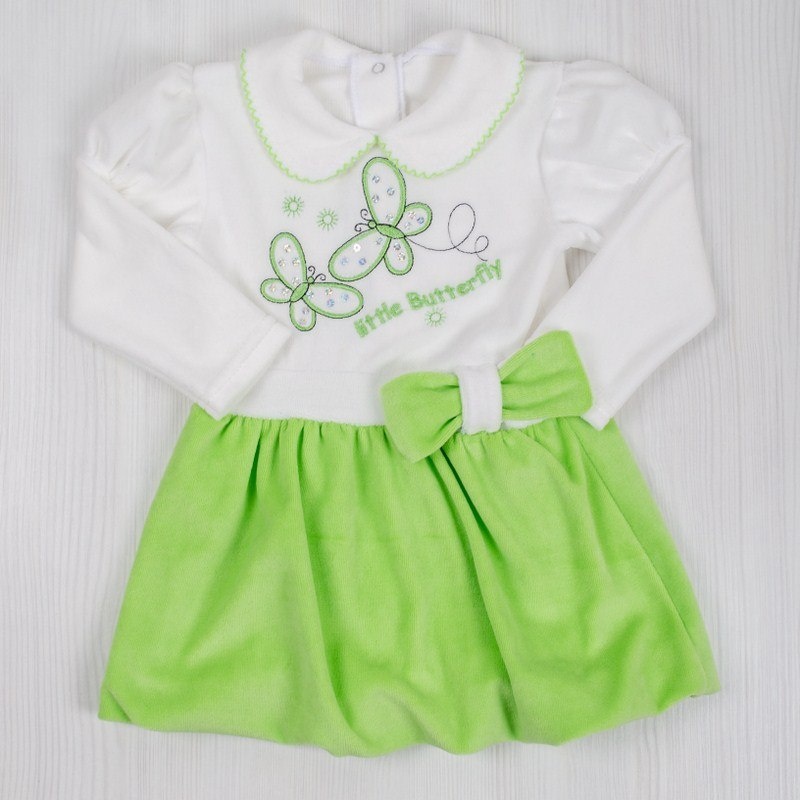 Дитячі трикотажні сукні для дівчинку. Сукня «ТЮЛЬПАН» велюр зеленого кольору. ТМ «Пташка Украина»