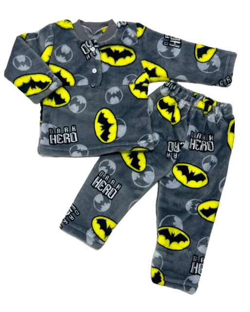 Детские трикотажные пижамы для мальчика. Пижама детская на 2-х пуговицах рваная махра серого цвета с изображением Бетмен. ТМ «Пташка Украина»