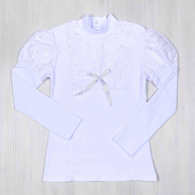 Блуза «ЛИАНА» белая интерлок+батист, Белый, 30, 5-6 лет, 110-116см