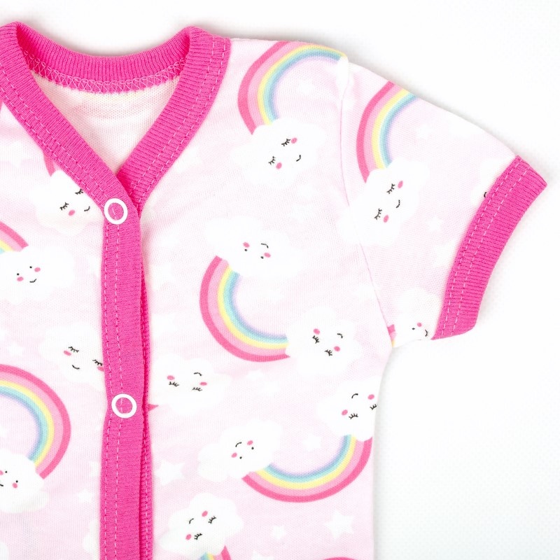 Ясельные боди для новородженного. Боди на кнопках розового цвета с изображением радуги короткий рукав интерлок, ТМ «Пташка Украина»