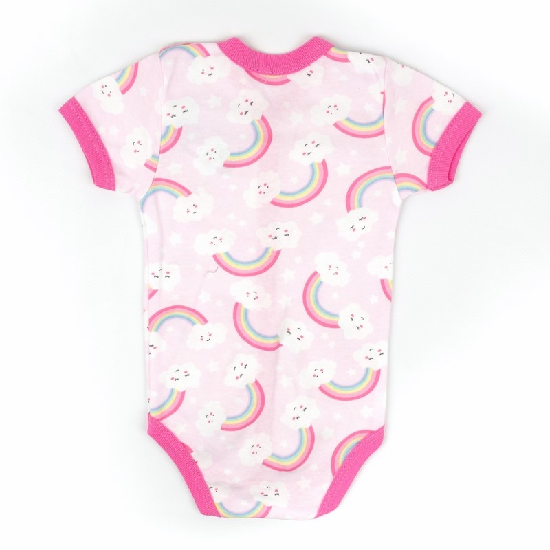 Ясельные боди для новородженного. Боди на кнопках розового цвета с изображением радуги короткий рукав интерлок, ТМ «Пташка Украина»