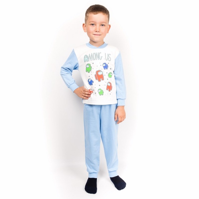 Детские трикотажные пижамы для мальчика. Пижама на манжете однотонный начес голубого цвета. ТМ «Пташка Украина»