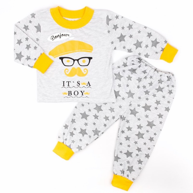 Детские трикотажные пижамы для мальчика. Детская пижама на мальчика «ВОУ» кулир светло-серого цвета. ТМ «Пташка Украина»