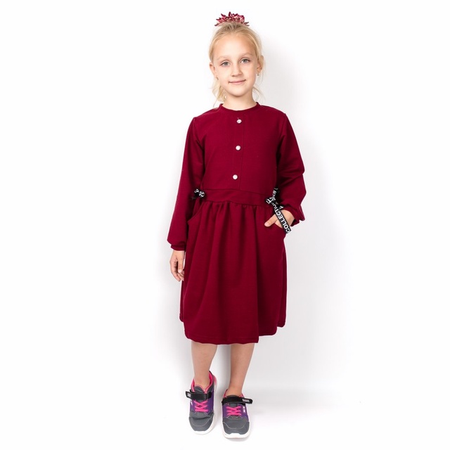 Дитячі трикотажні сукні для дівчинку. Сукня для дівчинки «ЕЛЛА» двонитка бордового кольору. ТМ «Пташка Украина»