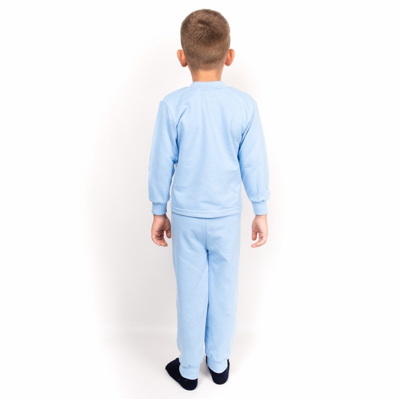 Дитячі трикотажні піжами для хлопчика. Піжама на манжеті однотонний футер блакитного кольору. ТМ «Пташка Украина»