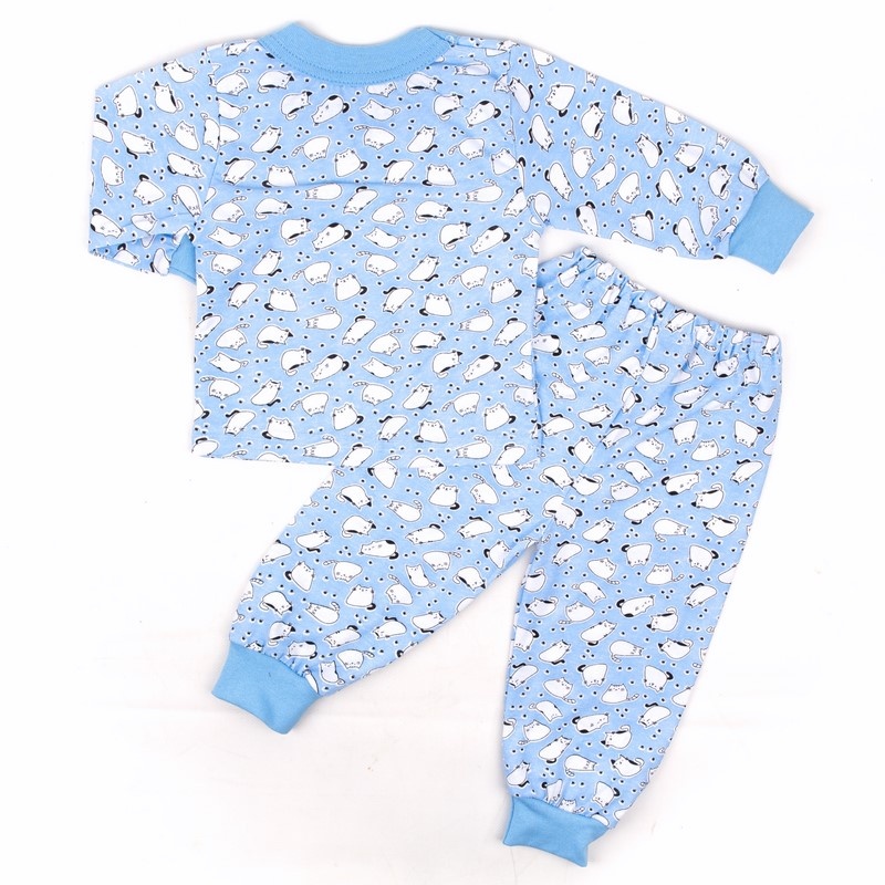 Дитячі трикотажні піжами для хлопчика. Дитяча піжама з трикотажу на манжеті кулір блакитного кольору. ТМ «Пташка Украина»