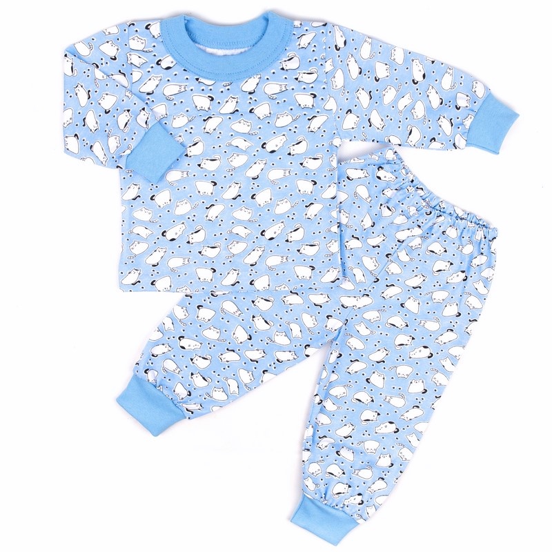 Дитячі трикотажні піжами для хлопчика. Дитяча піжама з трикотажу на манжеті кулір блакитного кольору. ТМ «Пташка Украина»