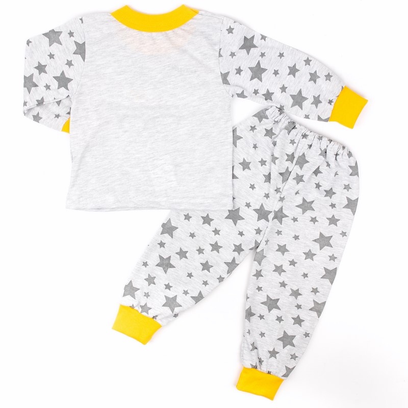 Дитячі трикотажні піжами для хлопчика. Дитяча піжама на хлопчика «ВОУ» кулір світло-сірого кольору. ТМ «Пташка Украина»