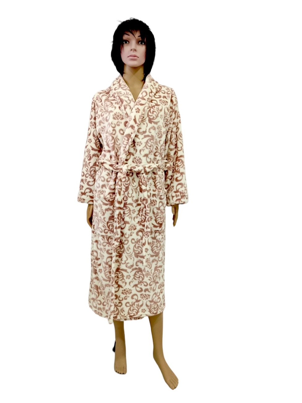 Жіночий халат "ПАУЛА" рвана махра коричневого кольору, Коричневий, 44-46