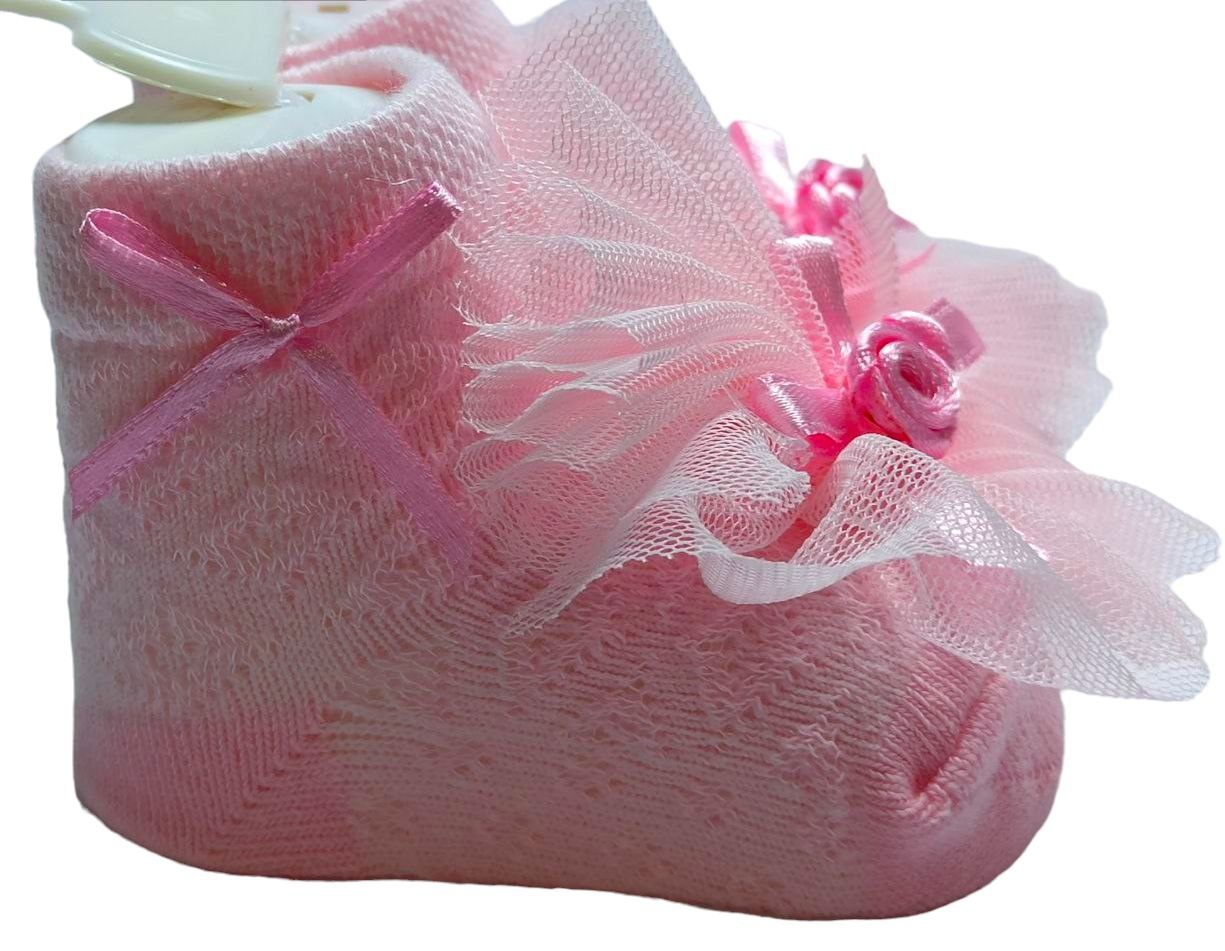 Носочки с фурнитурой ажурные розового цвета, Розовый, 0-1 месяц, 56см