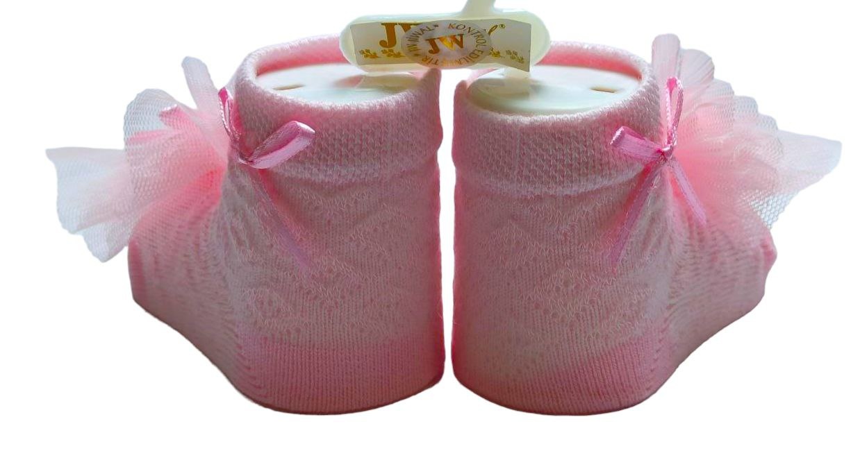 Шкарпетки з фурнітурою ажурні рожевого кольору, Рожевий, 0-1 місяць, 56см