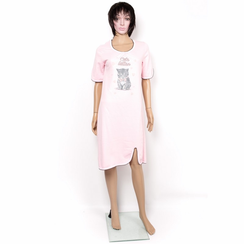 Ночная сорочка «КИС-КИС» начес розового цвета, Розовый, 40-42