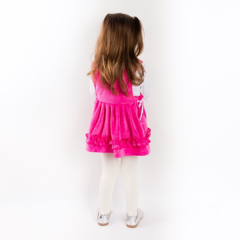 Дитячі трикотажні сарафани на дівчинку. Сарафан «БАНТИК» велюр рожевого кольору. ТМ «Пташка Украина»