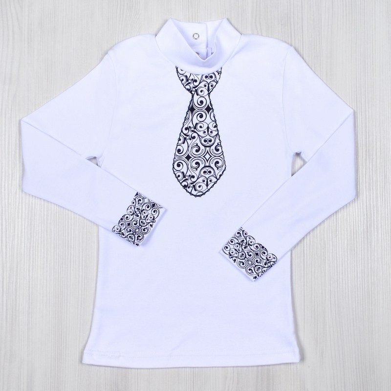 Блуза «БЛАНКА» с узором галстука интерлок, Белый, 36, 9-10 лет, 134-140см