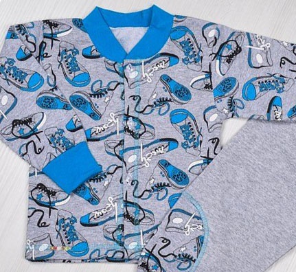 Дитячі трикотажні піжами для хлопчика. Піжама на ґудзичку «МЕЛАНЖ» футер блакитного кольору. ТМ «Пташка Украина»