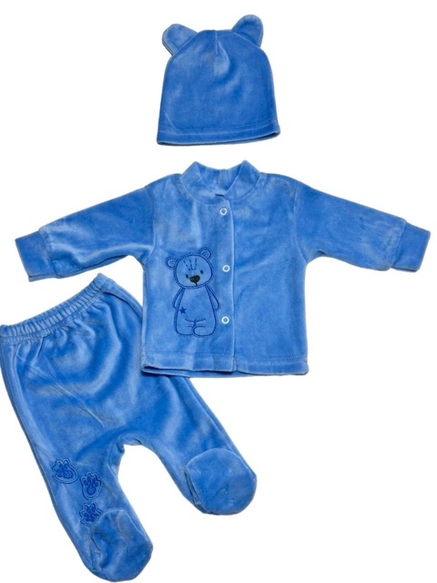 Комплект "БАННІ" блакитного кольору з вишивкою велюр, Блакитний, 3-6 місяці, 68см