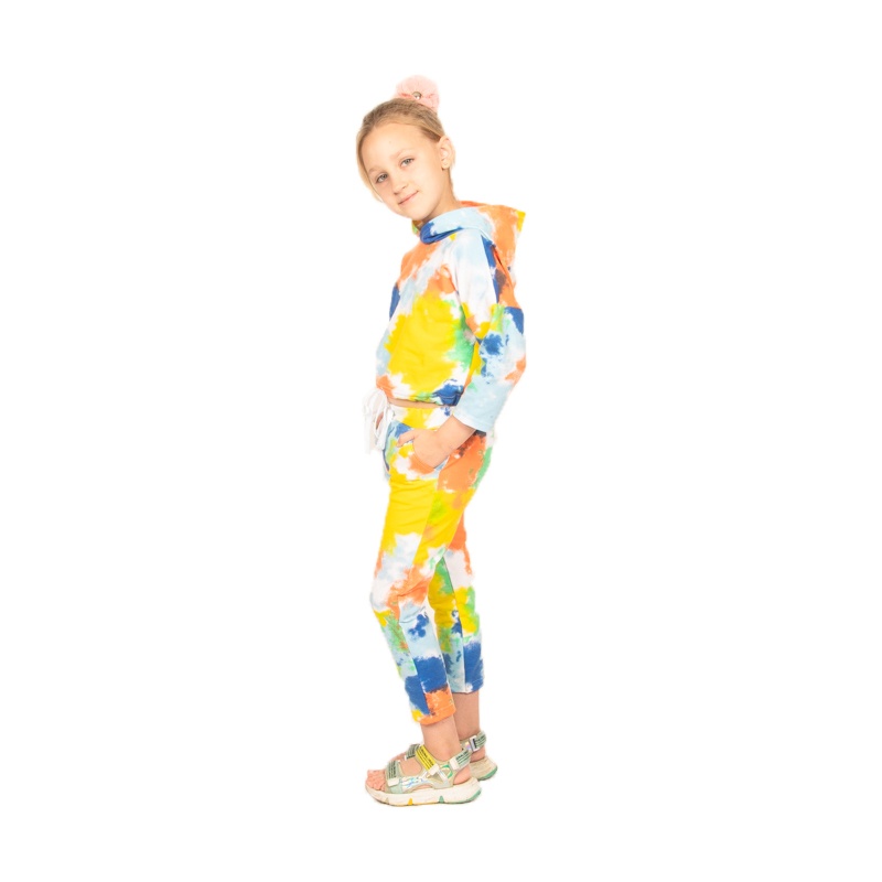 Дитячі трикотажні костюми на дівчинку. Костюм «ВЕСЕЛКА» двонитка жовтого кольору. ТМ «Пташка Украина»