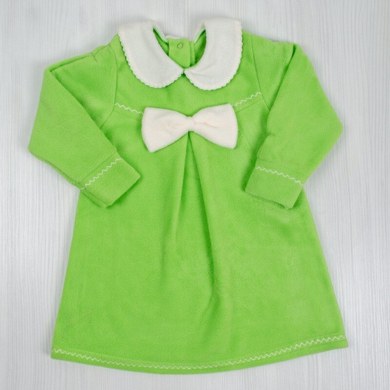 Дитячі трикотажні сукні для дівчинку. Сукня «ГАБРІЕЛЬ» фліс зеленого кольору. ТМ «Пташка Украина»